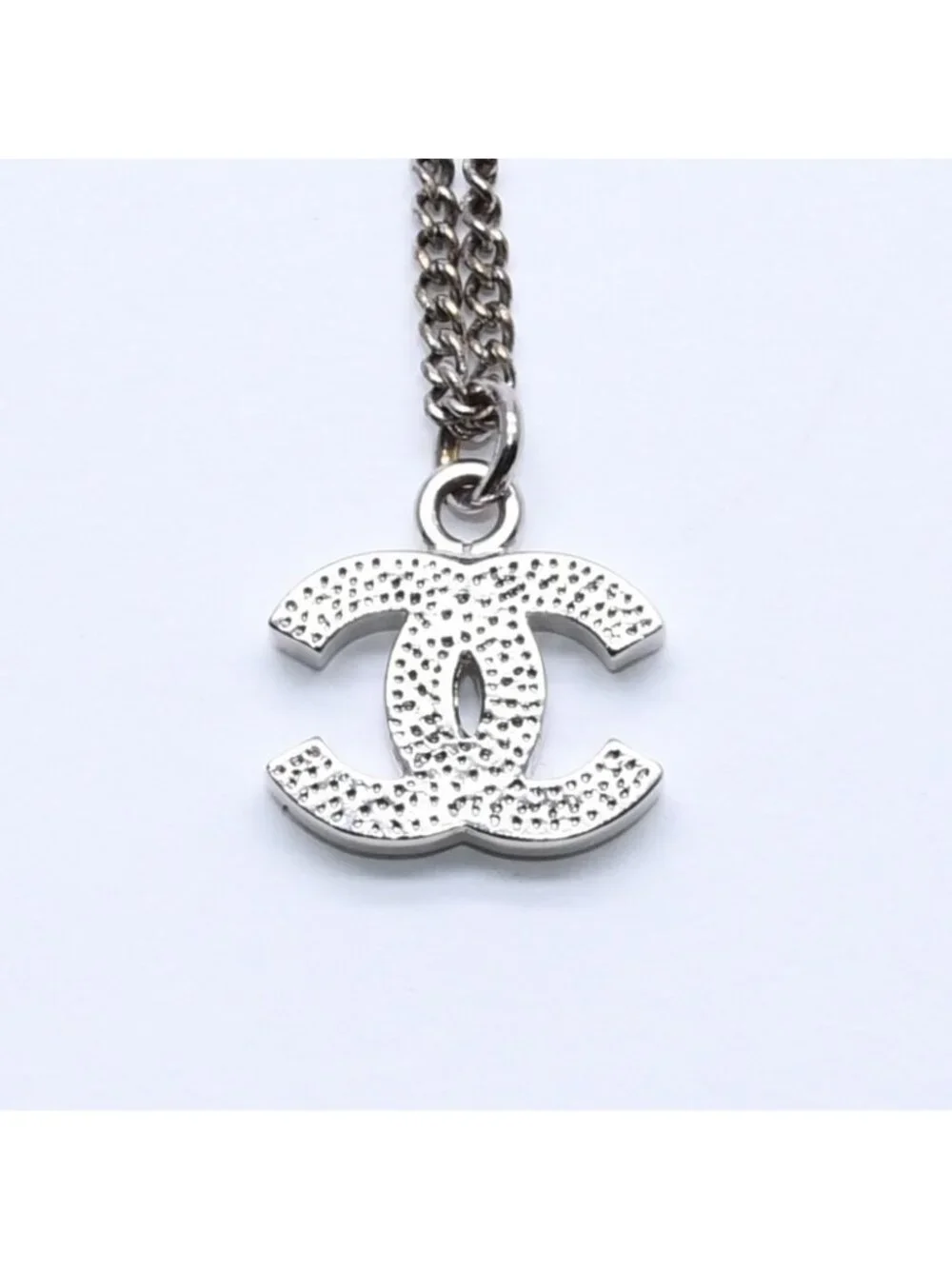 Chanel Necklace CC Logo Rhinestone Silver 11